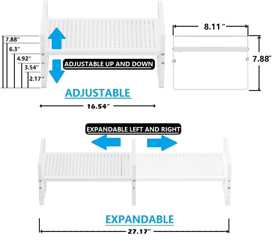 Expandable Shoe Rack Stackable Metal Pantry Storage Shelves Stand Adjustable Height Cabinet Shelf Organizer Racks Spice Shelving (3 Count)