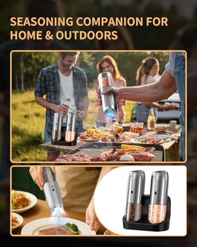 Gravity Electric Salt and Pepper Grinder Set with Rechargeable Base (2 Count)
