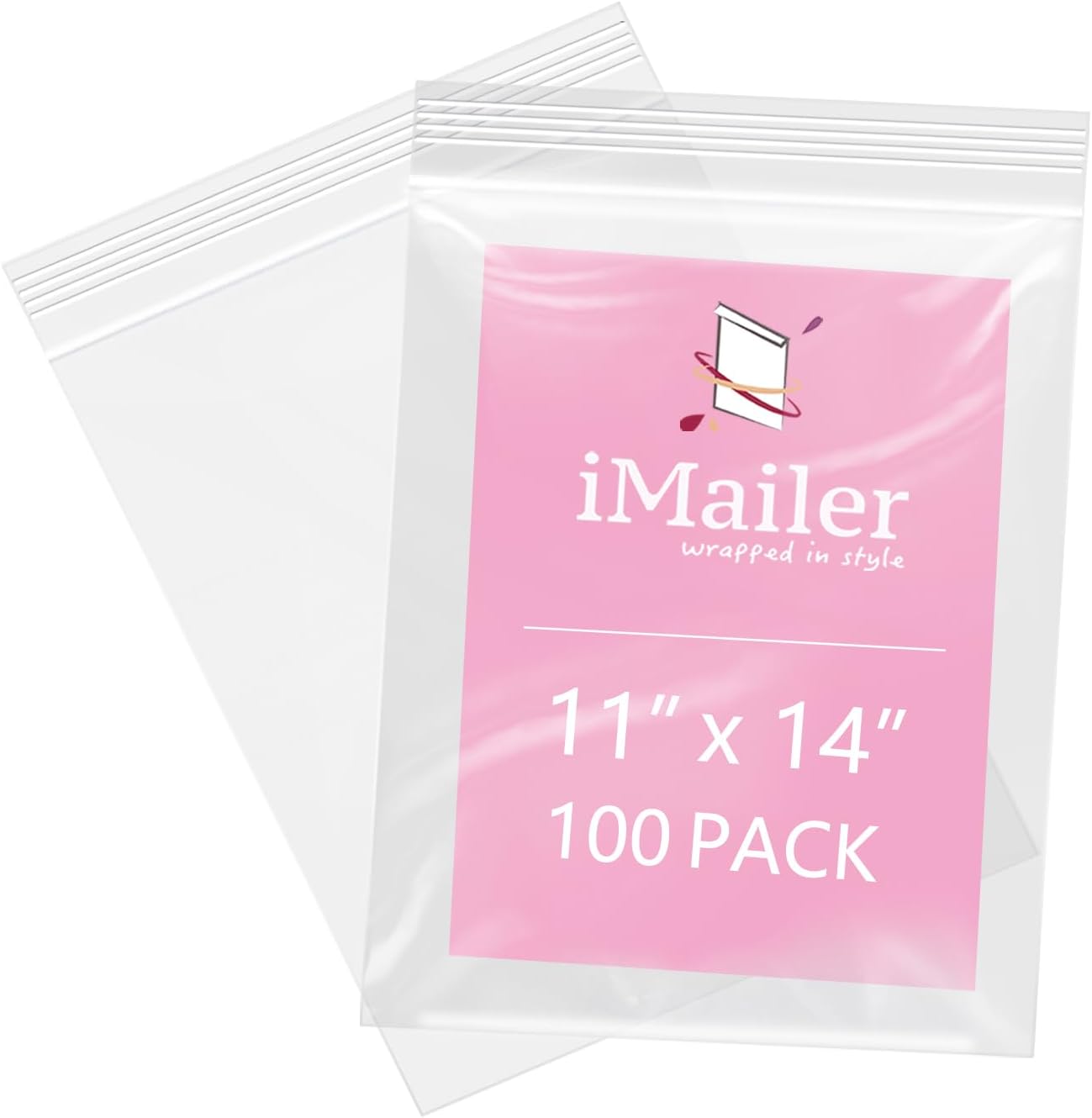 iMailer - 100 Pcs- 11" x 14" Reclosable Plastic Zip Poly Bags- Clear Zip Bag for Prints, Photos, Documents, Clothing, T-Shirt