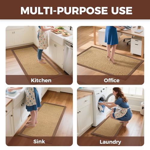 Kitchen Rugs Non Slip Washable Kitchen Mat Anti Fatigue Brown 17"x59" (7 Sq Ft)