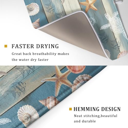 Coastal Starfish Dish Drying Mat Summer Sea Turtle Drainer Rack Mat Absorbent Microfiber Kitchen Countertop Protector Dishes Pad 18x24 inch