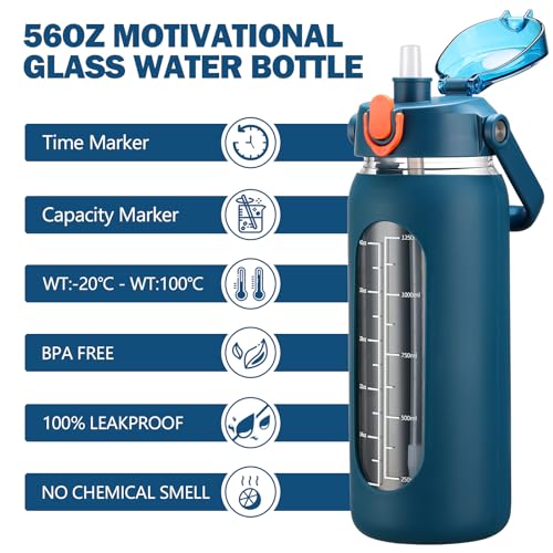 56oz Glass Water Bottles with Straw