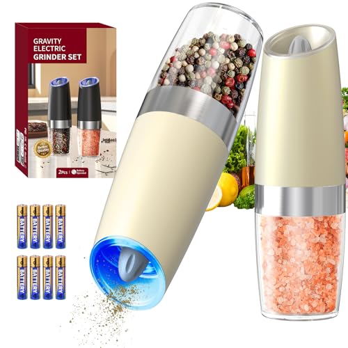 Gravity Electric Salt and Pepper Grinder Set Automatic Salt and Pepper Grinder Set with LED Light (2 Count)