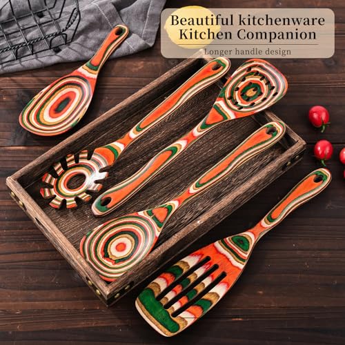 Pakkawood 7 Piece Red Wooden Cooking Utensils (7 Count)