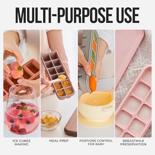 1.7 oz 4 Sections Silicone Ice Cube Freezer Tray with Lid