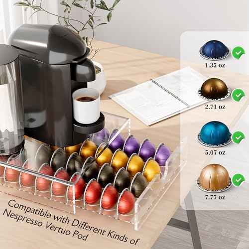 Acrylic Coffee Pod Organizer for Nespresso Vertuo Pod Holder 40 Pods Clear Vertuo Pod Storage Drawer