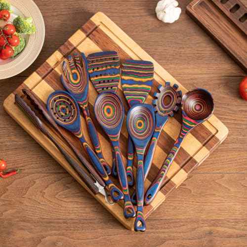 9 Piece Rainbow Heart Pakkawood Utensils Set (9 Count)
