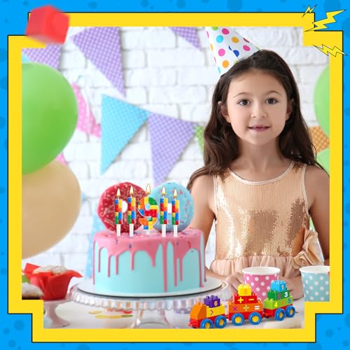 7 Pcs Building Block Themed Birthday Candles Set Building Blocks Number 9 Candle Cake Topper for Building Block Party Decoration Supplies (7 Count)