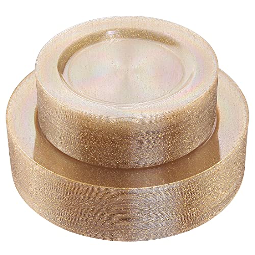 102 Pcs Gold Glitter Plastic Plates (102 Count)