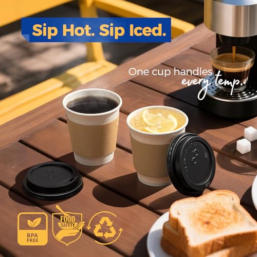 100 Pack 10 oz Disposable Coffee Cups with Lids (100 Count)