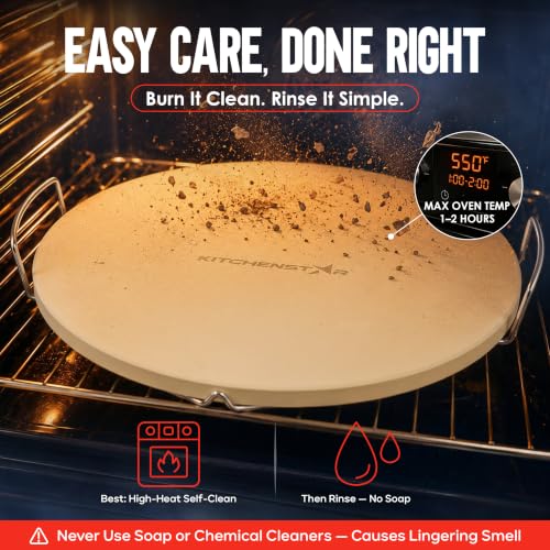 16 inch Pizza Stone for Oven and BBQ Grill with Handles