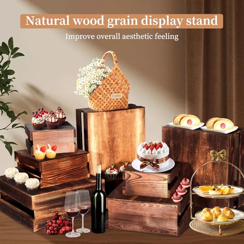 6 Piece Rustic Wood Buffet Risers with Mini Signs for Dessert Table (6 Count)