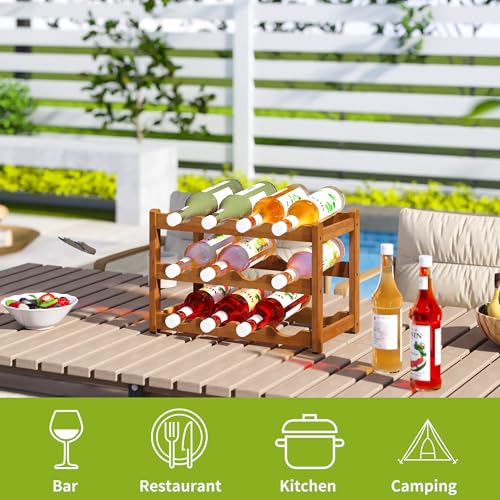 Bamboo Wine Rack Wine Storage Cabinet Shelf 12 Bottle Wine Racks Countertop Sturdy for Kitchen Dining Room Pantry