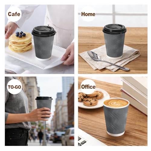50 Pack 10 oz Insulated Disposable Coffee Cups With Lids (50 Count)