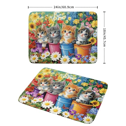 Lovely Cat Drying Mat for Kitchen Counter Colorful Flower Absorbent Coffee Bar Mat 18 X 24