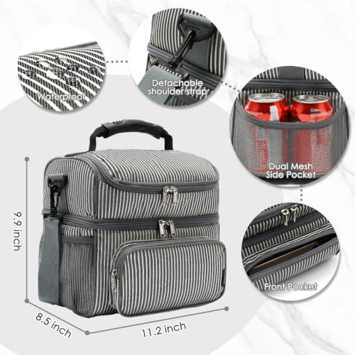 Double Layer Cooler Insulated Lunch Bag Adult Lunch Box Large Tote Bag for Men (2 Count)
