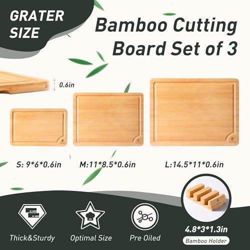 Bamboo Cutting Board Set Non Slip Feet with Holder Over Sink Kitchen Gadgets Seller 2025 First Apartment Must Haves Things Stuff Accessories House Warming Decor Housewarming Hostess Host Gifts (3 Count)