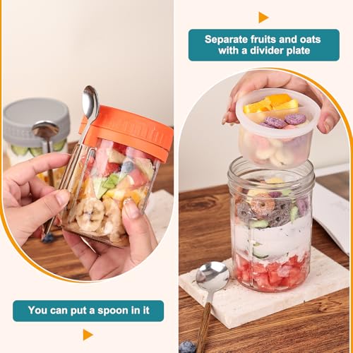 6 Pack Overnight Oats Containers with Lids and Spoons (6 Count)