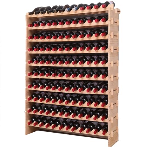 Freestanding Wine Rack Cabinet Floor Standing 120 Bottle Pine Stackable Storage Modular Wine Rack Display Stand (120 Count)