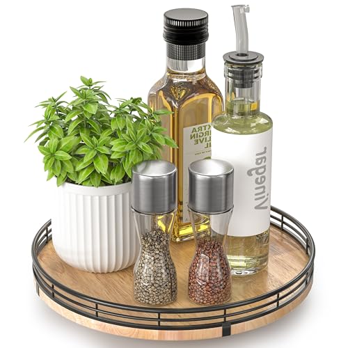 10 Inch Farmhouse Oak Lazy Susan Organizer for Cabinet