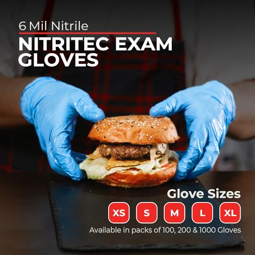 Heavy Duty 6 Mil Blue Nitrile Gloves Disposable Latex & Powder Free (100 Count)