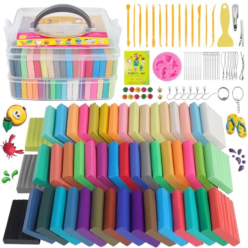 Polymer Clay 50 Colors Oven Bake Modeling Clay Kit with Jewelry Tools