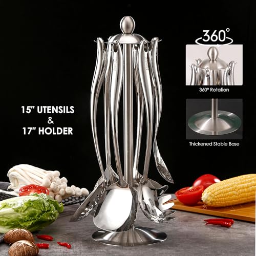 18 10 Stainless Steel Cooking Utensils Set with Holder (7 Count)
