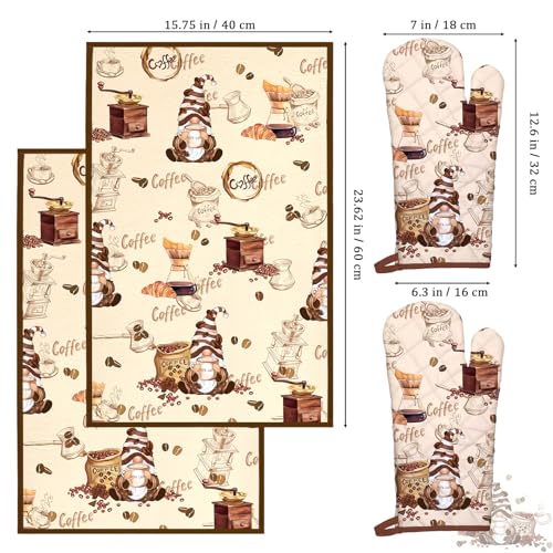 Vintage Coffee Kitchen Towels and Oven Mitts Set 4Pcs (4 Count)