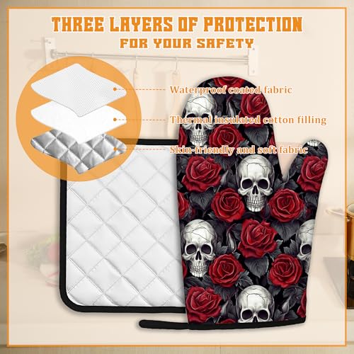 Skulls Oven Mitts and Pot Holders Set (4 Count)