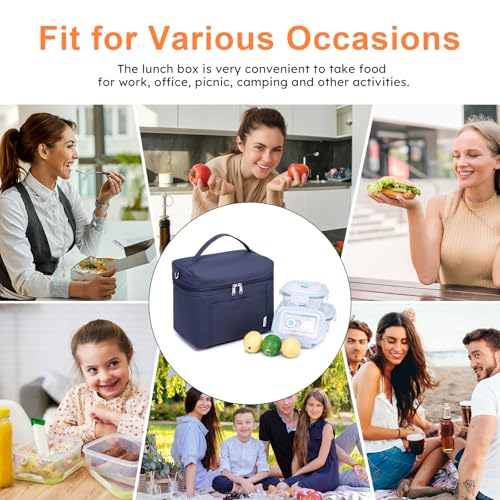 NOL Insulated Lunch Bags for Women Cooler Bag Lightweight Nylon Waterproof Lunch Box for Work Small Navy Blue 4L