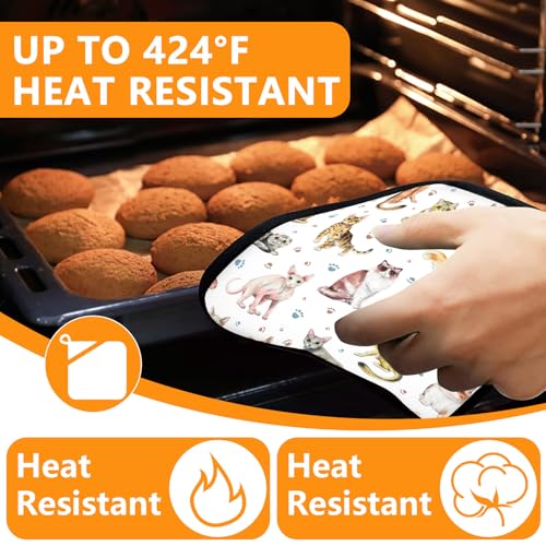 Cute Cats Oven Mitts and Pot Holders Sets 4Pcs