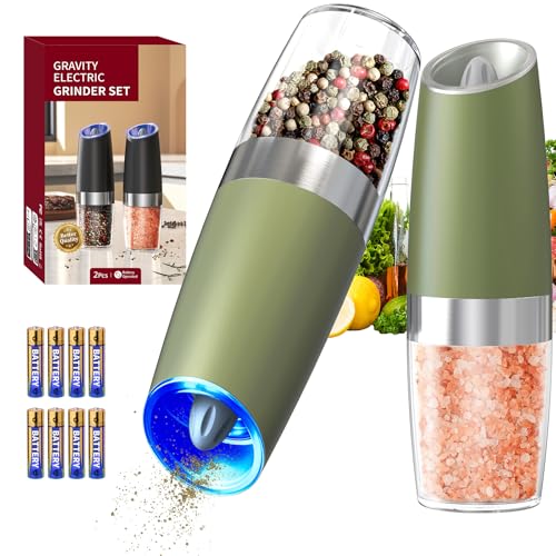 Gravity Electric Salt and Pepper Grinder Set Automatic Salt and Pepper Grinder Set with LED Light (2 Count)