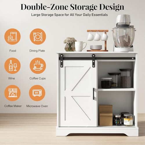 Sliding Barn Door Buffet Sideboard Storage Cabinet Coffee Bar Kitchen Farmhouse Style