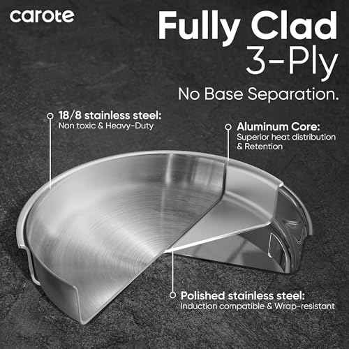 18pcs Tri Ply Stainless Steel Cookware Set with Detachable Handle