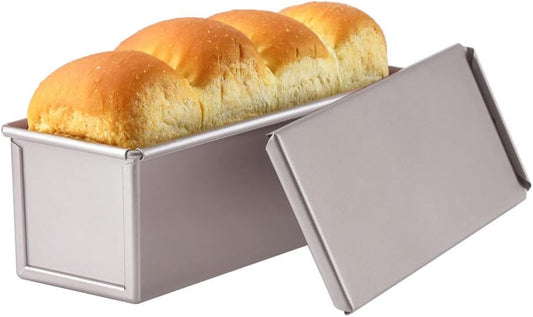 CHEFMADE Mini Pullman Loaf Pan with Lid, 0.66Lb Dough Capacity Non-Stick Rectangle Flat Toast Box for Oven Baking 2.8" x 8.1"x 2.8"(Champagne Gold) - Culinary Roots