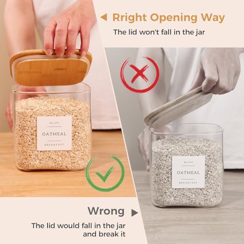 2 Pack Square Glass Flour and Sugar Containers with 132 Kitchen Pantry Labels (2 Count)