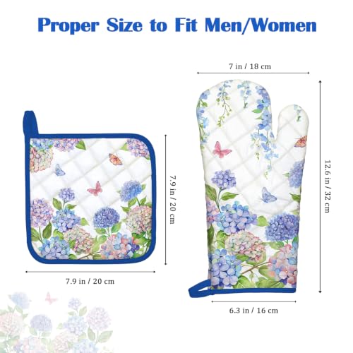 Hydrangea Floral Oven Mitts and Pot Holders Set (4 Count)