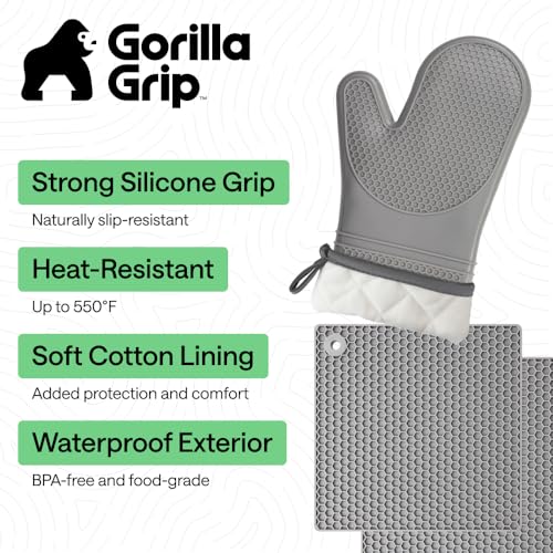 BPA Free Silicone Oven Mitts and Pot Holders Set (4 Count)