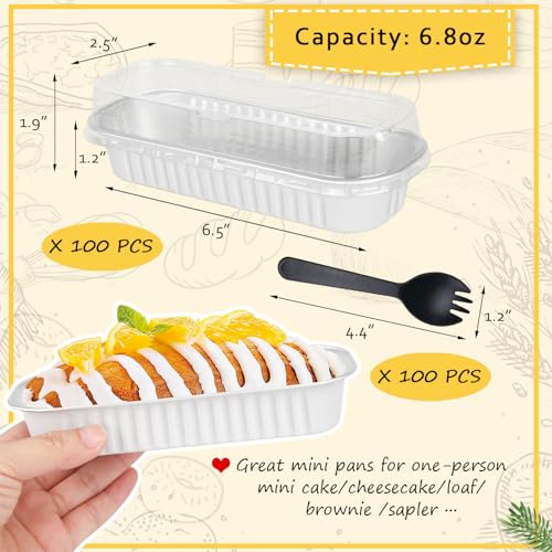 Mini Loaf Pans with Lids 100 Pack (6.8 Fl Oz)