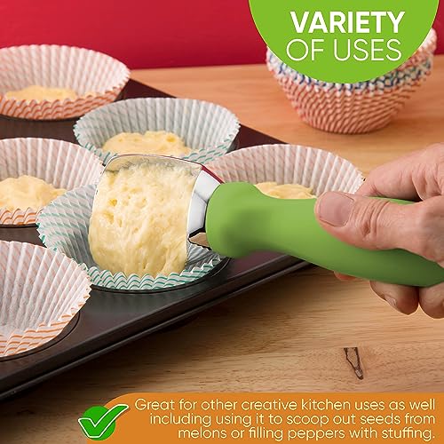 Heavy Duty Metal Ice Cream Scoop with Soft Grip Handle