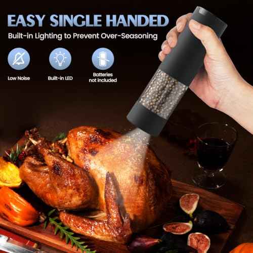 Electric Salt and Pepper Grinder Set Automatic Battery Pepper Mill Shakers Adjustable Coarseness Upgraded Larger Capacity with Led Home and Kitchen Appliances (2 Count)