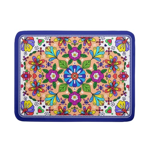 Mexican Talavera Dish Drying Mat Navy Blue Large Microfiber Dish Drain Pad for Kitchen Decor 18 x 24 In