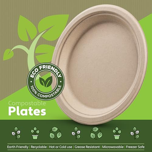 100% Compostable Paper Plates 150 Pack (150 Count)