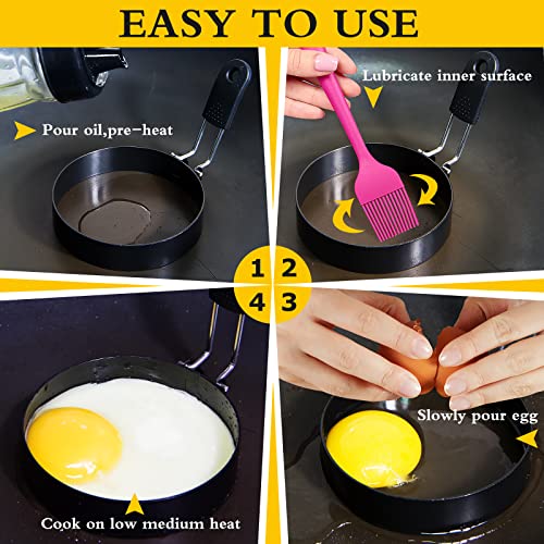 2 Pack Round+Square Egg Rings Set with Silicone Handle (2 Count)