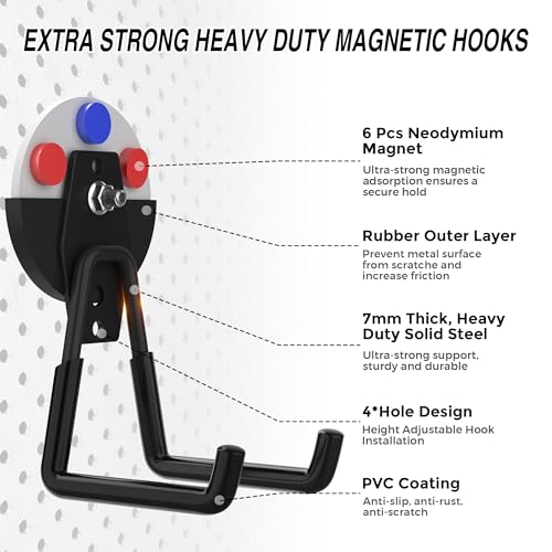 6 Pack Heavy Duty Storage Magnetic Utility Hooks Large Garage Strong Extra Magnet Hooks Hanger with Anti (6 Count)