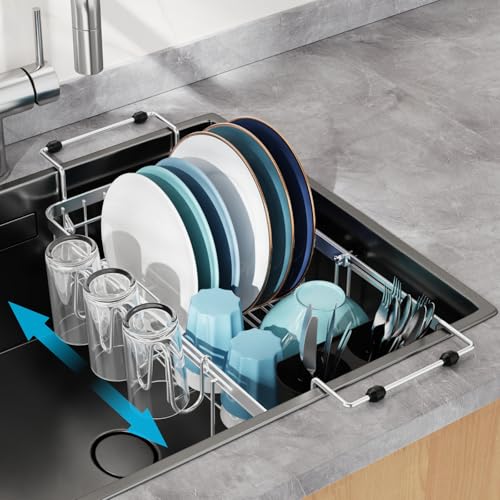 Small Sink Dish Drying Rack with Cup Holder