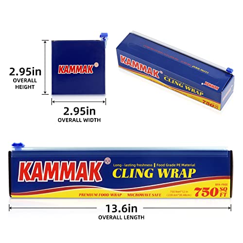 Plastic Food Wrap with Slide Cutter Kitchen Cling Wrap 12 inch Professional BPA Free Polyethylene Materials Quick Cut 750 Ft Food Service Cling Film Wrap for Restaurant (750 Sq Ft)
