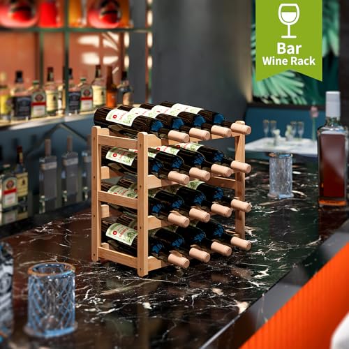 Bamboo Wine Rack Wine Storage Cabinet Shelf 16 Bottle Wine Racks Countertop Sturdy for Kitchen Dining Room Pantry