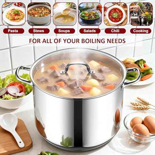 24-Quart 18/10 Stainless Steel Stock Pot with Lid, Large Heavy Duty Soup Pot Compatible with Electric, Gas, Induction and Gas Cooktops, Non-Toxic & Corrosion Resistant, Dishwasher Safe