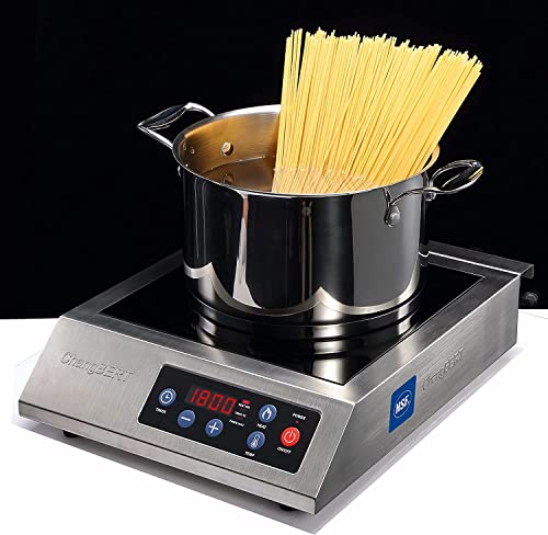 Portable Induction Cooktop 1800W NSF Certified Commercial Range Powerful Countertop Burner Pro Chef Professional Hot Plate Premium Stainless Steel Housing Schott Glass 10 Hours Timer